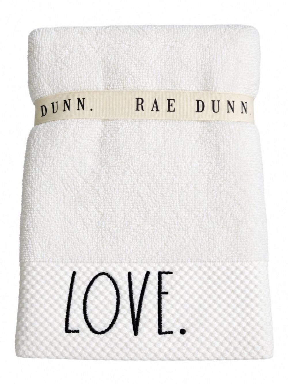 Rae Dunn Fingertip Towels White Love Home Bathroom Embroidered 12x18" Set of 2